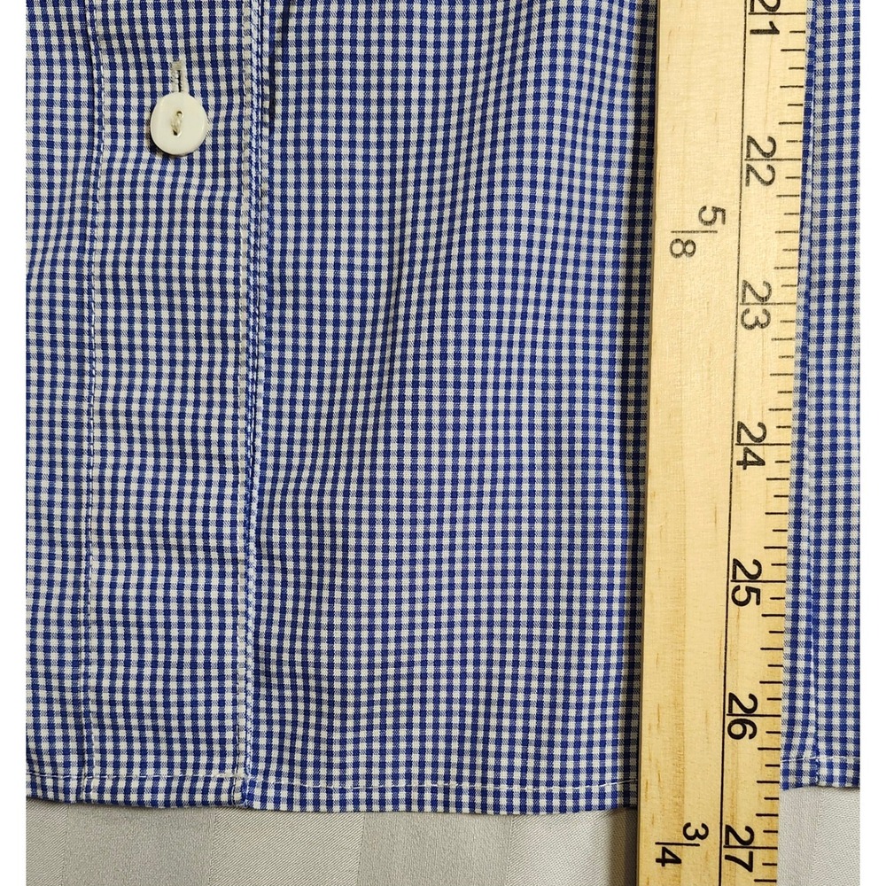 Foxcroft Blue Gingham Ruffle Front Wrinkle Free 3/4 Sleeve Button Shirt 18 0033 - Picture 5 of 10